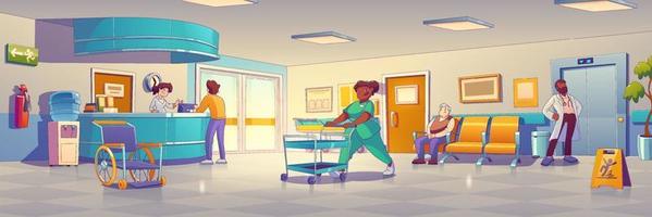 hospital funcionários e pacientes dentro clínica corredor vetor