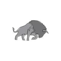 um desenho de linha única da identidade do logotipo do bisão americano orgânico saudável para gado de pecuária. conceito de mascote de grande búfalo para alimentos de carne enlatada. ilustração de desenho gráfico vetorial dinâmico de uma linha vetor