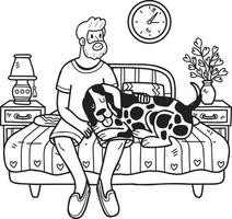 mão desenhado idosos homem sentado com dálmata cachorro ilustração dentro rabisco estilo vetor