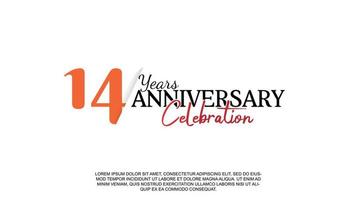 14 anos aniversário logótipo número com vermelho e Preto cor para celebração evento isolado vetor