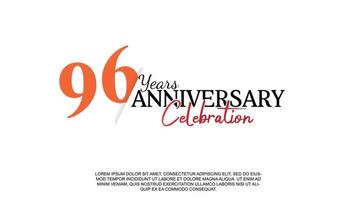 96 anos aniversário logótipo número com vermelho e Preto cor para celebração evento isolado vetor