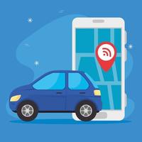 carro com smartphone usando app gps vetor