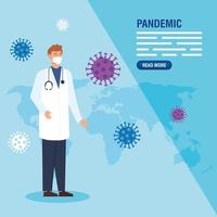 médico para modelo de banner de pandemia de coronavírus vetor