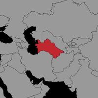 mapa de pinos com bandeira do turquemenistão no mapa do mundo. ilustração vetorial. vetor