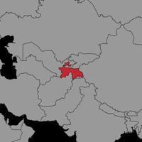 pin mapa com bandeira do tajiquistão no mapa do mundo. ilustração vetorial. vetor