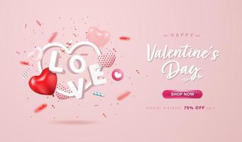 feliz dia dos namorados banner de compras online ou design de plano de fundo vetor