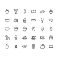 conjunto de ícones de alimentos. conjunto de ícones de contorno de alimentos. ícone para site, aplicativo, impressão, design de cartaz, etc. vetor