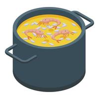 Português camarão sopa ícone isométrico vetor. Comida cozinha vetor