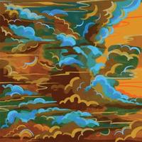 amarelo ocre laranja e azul nuvens céu vetor ilustração com sujo escova textura isolado em quadrado modelo