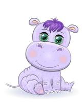 fofa hipopótamo desenho animado com lindo olhos entre flores, corações impressão Camisetas, bebê roupas moda projeto, bebê chuveiro convite cartão. vetor