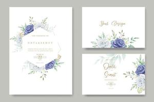 marinha azul floral Casamento convite cartão modelo vetor