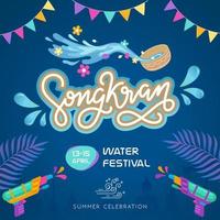 songkran letras poster celebração vetor ilustração