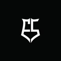 fita do logotipo da letra do monograma es com estilo de escudo isolado no fundo preto vetor