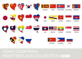 ásia países definir, corações e bandeiras, parte 2 vetor
