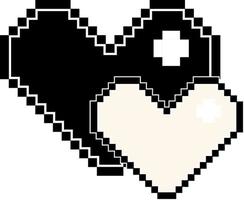 coração de pixel preto e branco isolado vetor