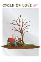 ciclo de jogos de amor para a temporada dos namorados, imagem de casais amantes mais velhos sob a árvore de folhas caídas vetor