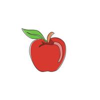 desenho de linha contínua única de maçã orgânica inteira saudável para identidade do logotipo do pomar. conceito de frutas frescas no verão para o ícone do jardim de frutas. ilustração em vetor design gráfico moderno de uma linha