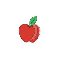 desenho de linha única de maçã orgânica inteira saudável para identidade do logotipo do pomar. conceito de fruta doce fresca para ícone de jardim de frutas. ilustração em vetor design gráfico moderno linha contínua