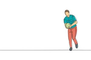 um desenho de linha contínua do jovem jogador de boliche feliz joga a bola na pista para acertar o pino. conceito de atividade de esporte e estilo de vida saudável. ilustração em vetor design de desenho de linha única dinâmica
