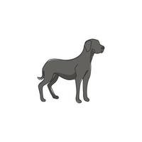 um desenho de linha contínua do arrojado cão dinamarquês para a identidade do logotipo da empresa de segurança. conceito de mascote de cão de raça pura para ícone de animal de estimação amigável de pedigree. ilustração em vetor moderno desenho de linha única