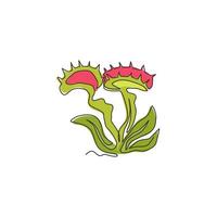 desenho de linha único de beleza fresco venus flytrap para impressão de pôster de arte decoração de parede de casa. decorativo de dionaea muscipula para o inimigo de videogame. ilustração em vetor desenho moderno linha contínua