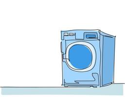 um único desenho de linha do eletrodoméstico da máquina de lavar da porta da frente. conceito de ferramentas de equipamentos de lavanderia automática. ilustração de desenho gráfico de linha contínua dinâmica vetor