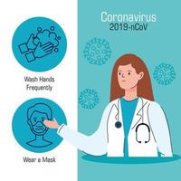 médica com recomendações para parar o coronavírus vetor