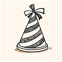 chapéu de festa desenhado à mão. chapéu de aniversário cônico com bolinhas. ilustração vetorial plana em estilo doodle. vetor