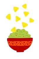 nachos salgadinhos com molho guacamole. tradicional mexicano cozinha Comida. plano vetor ilustração