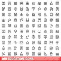 conjunto de 100 ícones de educação, estilo de estrutura de tópicos vetor