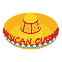 mexicano cozinha ícone isométrico vetor. sombrero e inscrição mexicano cozinha vetor