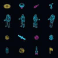 ícones de astronauta definir vetor neon