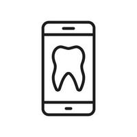 conectados dentista Socorro dentro Smartphone linha ícone. odontologia remédio dentro Móvel telefone linear pictograma. dente saúde diagnóstico, dental Cuidado esboço símbolo. editável AVC. isolado vetor ilustração.