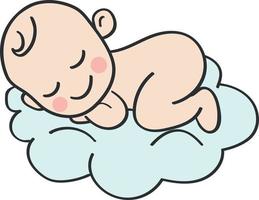 bebê dormindo em uma nuvem. simples ilustração. isolado em branco vetor