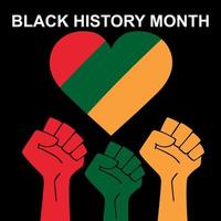 Preto história mês. africano americano história. verde, amarelo e vermelho bandeira. elevado mãos com punhos. célebre anual. vetor