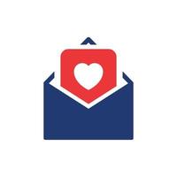 cartão postal de amor de dia dos namorados com envelope. cuidado, caridade, voluntariado e conceito de doação. ícone de silhueta de mensagem de amor. cartão postal romântico ou pictograma de envelope. ilustração vetorial. vetor