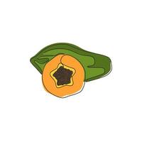 um desenho de linha contínuo, meio fatiado e mamão orgânico inteiro saudável para o logotipo do pomar. ícone de jardim de frutas de conceito de frutas frescas do verão. ilustração gráfica de vetor moderno desenho de linha única