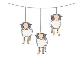 1 contínuo linha desenhando do ovelhas suspensão em corda gostar a lanterna lâmpadas. muçulmano feriado a sacrifício a animal, eid al adha cumprimento cartão conceito solteiro linha desenhar Projeto ilustração vetor