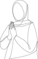 solteiro 1 linha desenhando Ramadã saudações com casal muçulmano mulher. Ramadã conceito. contínuo linha desenhar Projeto gráfico vetor ilustração.