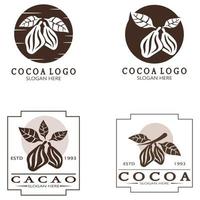 cacau logotipo, cacau feijão, cacau árvore, cacau galhos e folhas, chocolate misturar em branco plano de fundo, vintage, moderno, simples, minimalista ícone ilustração modelo Projeto vetor