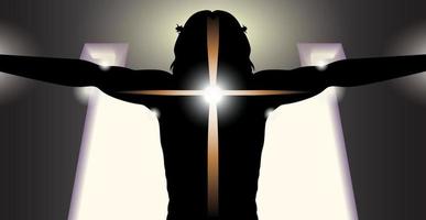 cristandade conceito. isto é uma cenário do a costas do Jesus, com uma crucifixo claro. contraste do luz e sombra. vetor