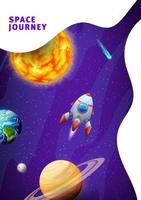 desenho animado nave espacial viagem dentro galáxia aterrissagem página, vetor
