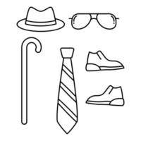 conjunto vetor coleção do clássico masculino acessórios. consiste do chapéus, Gravetos, sapato, copos, laços e outros.