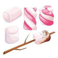 conjunto de sobremesa doce de marshmallow ilustração vetorial dos desenhos animados vetor