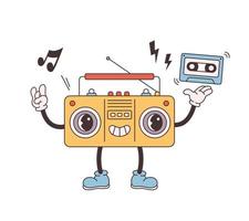 na moda retro desenho animado rádio personagem. cassete jogador. groovy estilo, vintage, anos 80, anos 90 estética