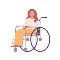 jovem mulher dentro cadeira de rodas. fêmea personagem com uma fisica incapacidade vetor