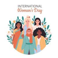 internacional mulheres dia. feminismo e mulher igualdade, fortalecimento. irmandade, amigo apoiar. vetor