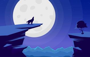 Paisagem de vetor com ilustração de lobo