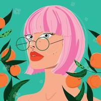 ilustração menina com frutas vetor