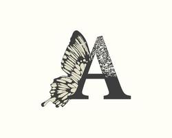 carta uma Preto borboleta carta lindo capital alfabeto vetor